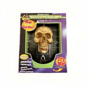 Vintage Gemmy Skull Plaque Motion Activated Song "Soul Man" 1998 Halloween Decor